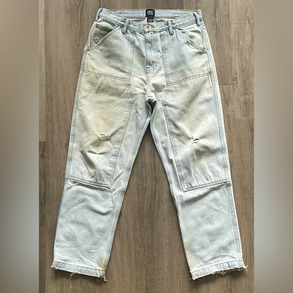 BDG light blue faded distressed double knee Y2K baggy wide-leg jeans - SIZE 32